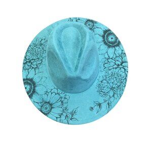 Katie Wide Brim Floral Burned Suede Hat Teal OS